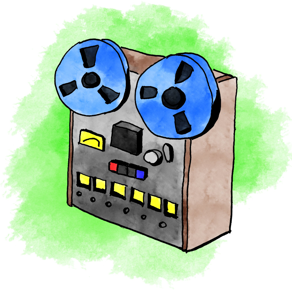 Illustration of reel to reel recorder for Local Voltage lessons advertisement.